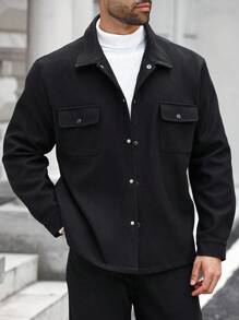 Manfinity Homme 1pc Men Plus Size Jacket, Black Bomber Jacket, Minimalist Business Design, Slim Fit Comfortable Silhouette, Functional Zipper Pockets On Both Sides, Popular Ins Jacket, Mature Street Style Layering, Casual Commute Back-To-School Holiday, Gift For Husband Or Boyfriend, Unisex Couple Matching , Fall Winter