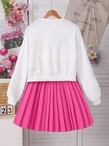 Sparklyn 2pcs Set Teenage Girls Dopamine-Inspired Floral Print Cardigan Sweater And Solid Pleated Skirt, Vibrant Spring Outfit Fall Winter