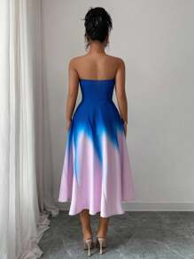 Rafferiza Women's Elegant Ombre Print Empire Waist High Low Peplum Dress - Multicolor - View 3