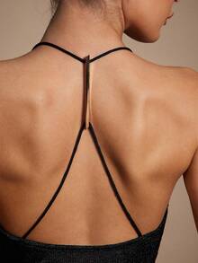 Hauture GOLD BAR TRIM HALTER BRA TOP WITH ZIPPER - Black - View 3