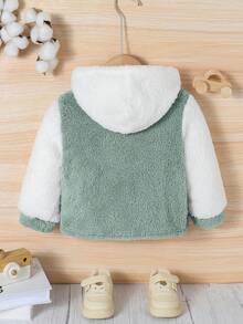 SHEIN 男宝宝/女宝宝休闲可爱撞色蓬松连帽长袖夹克，秋冬 - 彩色 - 查看 5