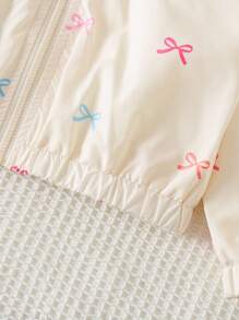 Young Girl Casual Everyday Bow Print Zip-Up Hooded Jacket Fall Winter - Multicolor - View 8