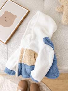 SHEIN Babyboy/Babygirl Casual Cute Colorblock Fluffy Hooded Long Sleeve Jacket, Autumn/Winter Fall - Multicolor - View 8