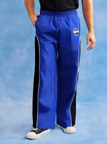 PEPSI X SHEIN Men Colorblock Slant Pocket Elastic Waist Pants - Blue - View 3