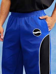 PEPSI X SHEIN Men Colorblock Slant Pocket Elastic Waist Pants - Blue - View 4