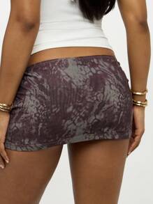 SUMWON WOMEN Festival Snake Print Mini Skirt Ruched Cut Out Side Detail Design High Waist Fashion Club Party Evening Clubwear Fall Winter Collection Party - Purple - View 7