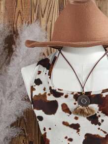 SHEIN EZwear 女式休闲简约度假游牧风格奶牛印花无袖长款背心