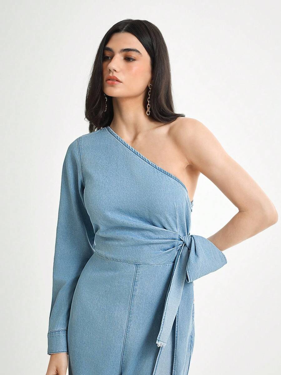 Daynim 女士休闲不对称牛仔连体裤