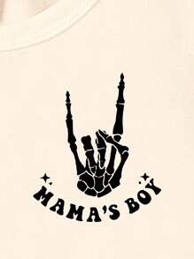 Baby Boy Casual Fashionable Creative Cartoon Cute Ghost Face Skeleton Hand Gesture Funny Letter Slogan Graphic Print Casual Basic Short Sleeve T-Shirt, Summer