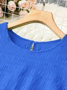 DreamSkyne Plus Size Women's Solid Color Round Neck Cap Sleeve Casual Dress - Blue - View 4