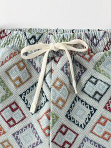 ROMWE MEN Street Life 男士全印花抽绳腰袋休闲短裤，夏季 - 彩色 - 查看 3