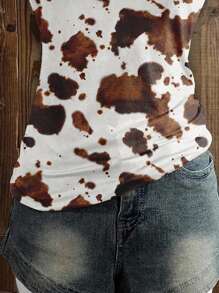 SHEIN EZwear 女式休闲简约度假游牧风格奶牛印花无袖长款背心