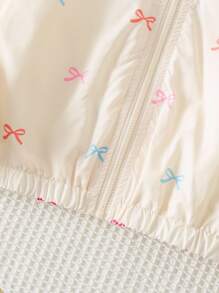 Young Girl Casual Everyday Bow Print Zip-Up Hooded Jacket Fall Winter - Multicolor - View 6