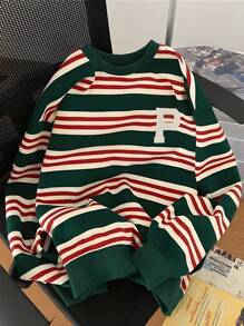 INAWLY Women's Casual Colorblock Striped Crew Neck Sweatshirt Pullover Fall - Multicolor - View 1