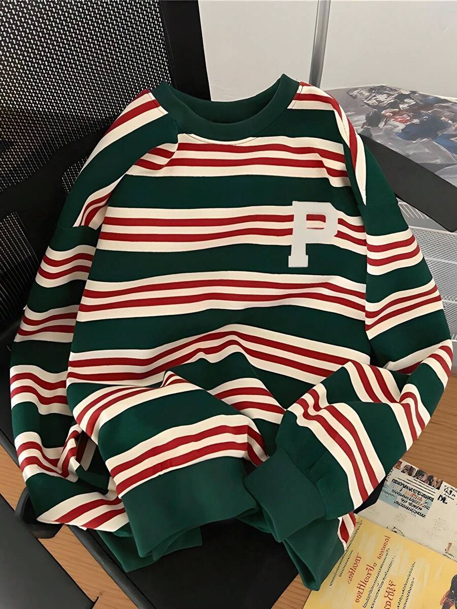 INAWLY Women's Casual Colorblock Striped Crew Neck Sweatshirt Pullover Fall - Multicolor - View 1