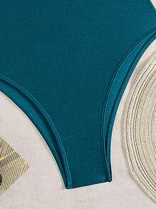 Swim Chiccia 女士夏季海滩音乐节单肩闪亮尼龙棕色串珠优雅度假风格连体衣 - 綠色 - 查看 6