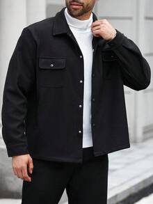 Manfinity Homme 1pc Men Plus Size Jacket, Black Bomber Jacket, Minimalist Business Design, Slim Fit Comfortable Silhouette, Functional Zipper Pockets On Both Sides, Popular Ins Jacket, Mature Street Style Layering, Casual Commute Back-To-School Holiday, Gift For Husband Or Boyfriend, Unisex Couple Matching , Fall Winter