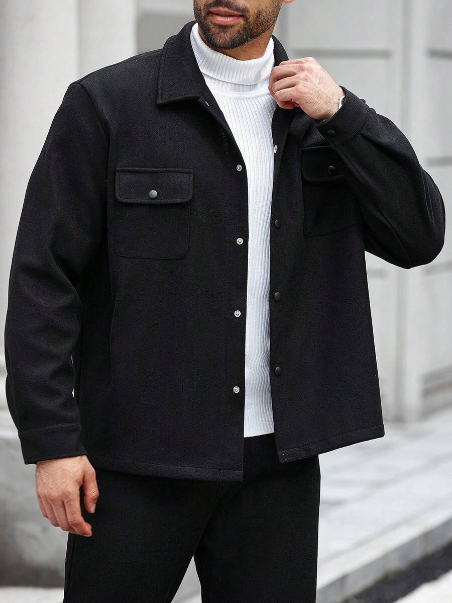 Manfinity Homme 1pc Men Plus Size Jacket, Black Bomber Jacket, Minimalist Business Design, Slim Fit Comfortable Silhouette, Functional Zipper Pockets On Both Sides, Popular Ins Jacket, Mature Street Style Layering, Casual Commute Back-To-School Holiday, Gift For Husband Or Boyfriend, Unisex Couple Matching , Fall Winter