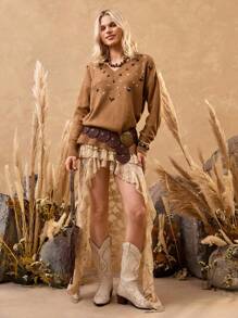 EURMUSE Women's Diamond-Embellished V-Neck Sweater - Beige - View 3