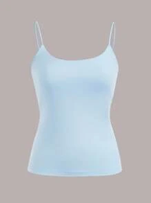 SHEIN EZwear 4pcs Casual Solid Color Black, Navy, Sky Blue, White Basic Camisole Tops, Suitable For Spring/Summer - Multicolor - View 4