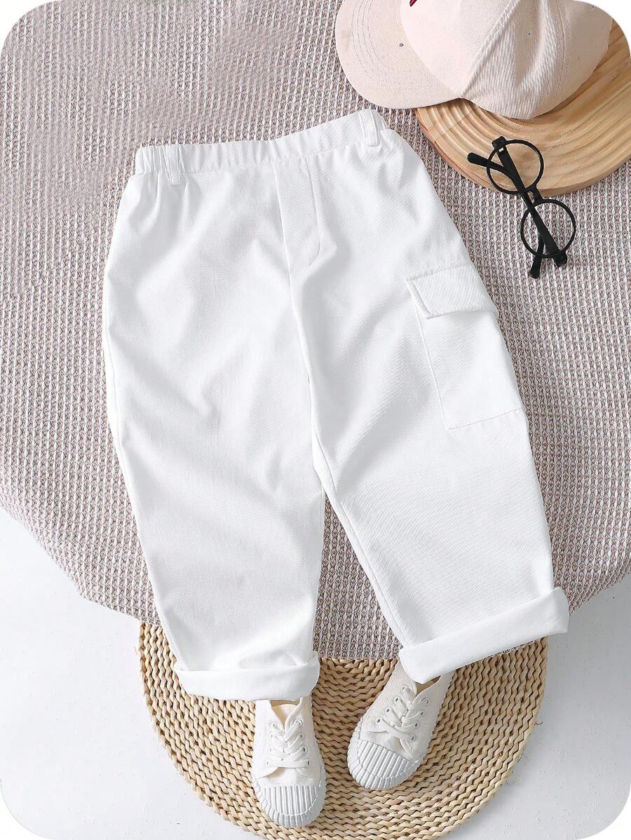 SHEIN Baby Boy Casual Elastic Waist Solid Color Pants With Pockets, Suitable For Spring And Summer - Multicolor - View 1
