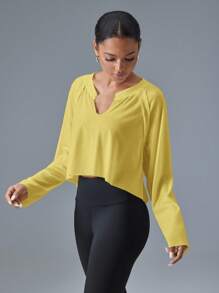 VARSIVA Summer & Autumn Outdoor & Leisure Basic With Women Sports Tees & Tanks White Gym Topgym Top Long Sleevegym Long Sleeve Toplong Sleeve Workout Topwhite Top Long Sleeve - Yellow - View 5