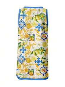 SHEIN EZwear 女士休闲无袖迷你连衣裙，意大利柠檬印花，浪漫，迈阿密女孩，岛屿女孩，海滩，音乐节，乡村海滨度假风格，适合夏季度假 - 彩色 - 查看 3