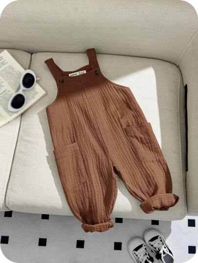 SHEIN 男婴/女婴休闲简约纯色棉质连体裤，适合春夏穿着