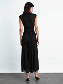 Maija Đầm lưới xếp tầng màu đen cổ tròn không tay cho nữ, Đầm công sở thường ngày thành thị cho bãi biển, lễ hội âm nhạc, Halloween, tiệc Giáng sinh, đầm cocktail thanh lịch - màu đen - Xem 5