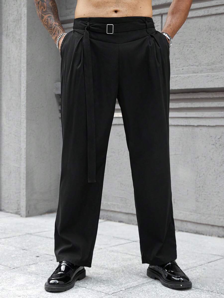 Manfinity Homme 大码男士休闲日常通勤斜口袋直筒裤，秋季