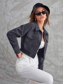 Modelyn Women's Casual Everyday Flap Pocket Button Front Lightweight Jacket Fall Winter Cloth For Women