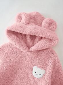 Cozy Pixies 女婴卡通熊耳朵连帽羊毛套头衫 - 藕粉色 - 查看 3