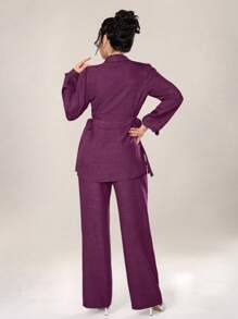 Mulvari Women 2pcs Set Front Button Long Sleeve Casual Blouse And Trousers 2 Pieces Set Modest Fall Cloth For Women - Hot Pink - View 3