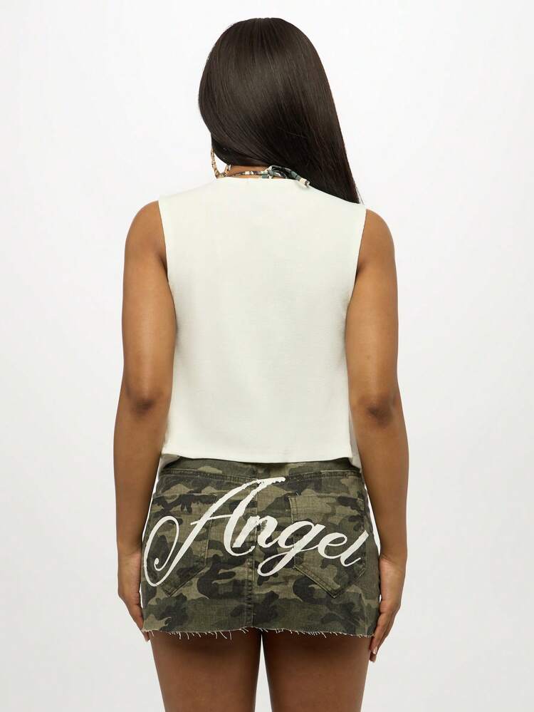 SUMWON WOMEN Deep V Neck Tie Front Cropped Tank With Knot Detail