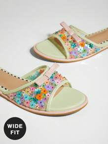 SHUZIA 宽版女式花卉缝线网眼平底凉鞋 - 彩色 - 查看 4