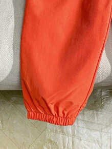 SHEIN 2pcs Baby Boy/Girl Letter Pattern Knit Soft Round Neck Raglan Short Sleeve Top And Casual Pants Set, Suitable For Spring/Summer Wear Baby Boy Orange Outfit Boy Summer Set Boys Orange Pants