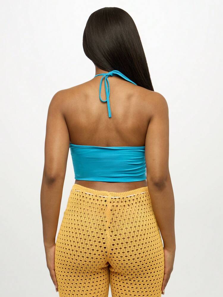 SUMWON WOMEN Halter Neck Crop Tank With Floral Design