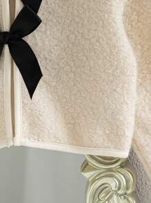 SHEIN Back To School Fall Clothes Young Girl Autumn/Winter New Arrival Minimalist Korean Style White Bow Design Curly Plush Fabric Versatile Elegant Fashion Jacket - White - View 8