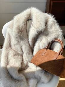 Muchica 女士人造毛皮保暖厚长袖夹克，时尚冬季外套 - 卡其色 - 查看 5