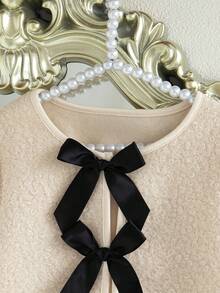 SHEIN Back To School Fall Clothes Young Girl Autumn/Winter New Arrival Minimalist Korean Style White Bow Design Curly Plush Fabric Versatile Elegant Fashion Jacket - White - View 9