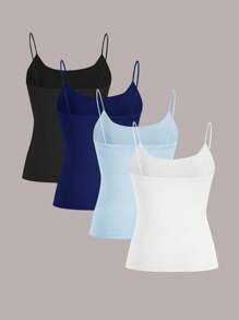 SHEIN EZwear 4pcs Casual Solid Color Black, Navy, Sky Blue, White Basic Camisole Tops, Suitable For Spring/Summer - Multicolor - View 2
