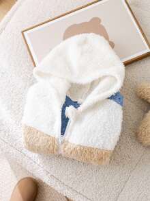 SHEIN Babyboy/Babygirl Casual Cute Colorblock Fluffy Hooded Long Sleeve Jacket, Autumn/Winter Fall - Multicolor - View 14