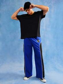 PEPSI X SHEIN Men Colorblock Slant Pocket Elastic Waist Pants - Blue - View 5