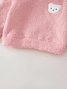 Cozy Pixies 女婴卡通熊耳朵连帽羊毛套头衫 - 藕粉色 - 查看 4