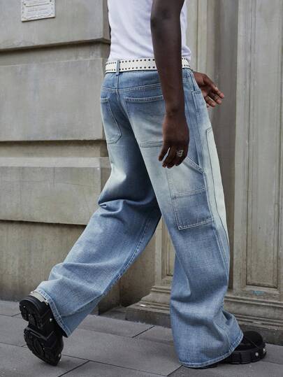 Street Life Men's Loose Fit Rhinestone Embellished Cargo Jeans