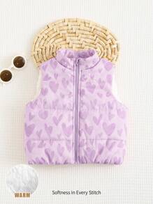 Cozy Pixies 女婴心形图案羊毛厚无袖背心，百搭舒适