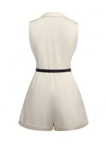Franclia Holiday Apricot Color With Suit Collar And Belt, Elegant Outdoor Western Jumpsuit Shorts, New Modern Light Commuting Simple Jumpsuit