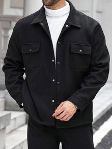 Manfinity Homme 1pc Men Plus Size Jacket, Black Bomber Jacket, Minimalist Business Design, Slim Fit Comfortable Silhouette, Functional Zipper Pockets On Both Sides, Popular Ins Jacket, Mature Street Style Layering, Casual Commute Back-To-School Holiday, Gift For Husband Or Boyfriend, Unisex Couple Matching , Fall Winter