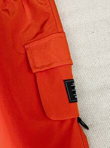 SHEIN 2pcs Baby Boy/Girl Letter Pattern Knit Soft Round Neck Raglan Short Sleeve Top And Casual Pants Set, Suitable For Spring/Summer Wear Baby Boy Orange Outfit Boy Summer Set Boys Orange Pants