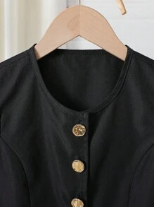 Tween Girls' Summer Plain Single Breasted Vest & Wide Leg Pants Casual 2-Piece Set Girls Pant Suit Tween Girl Pant Suit Girls Career Pant Suits Teenage Girl Pant Suit Girls Formal Pant Suit - Black - View 3